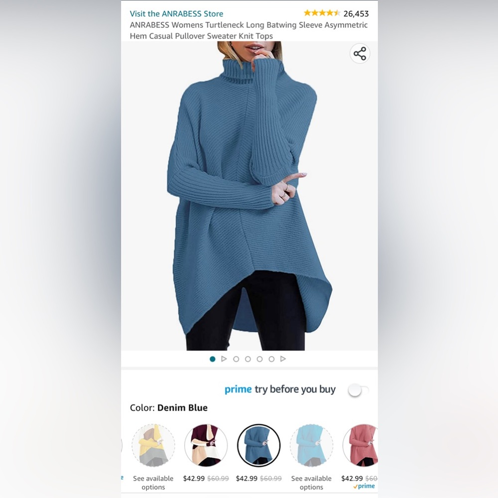 Women’s S oversized Amazon sweater. Great for leggings. Beautiful blue and soft